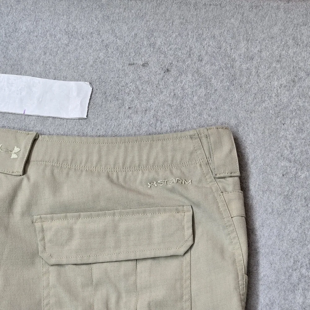 Under Armour Storm Men Pants 38/30 Khaki Cargo Ripstop Logo Loose 29